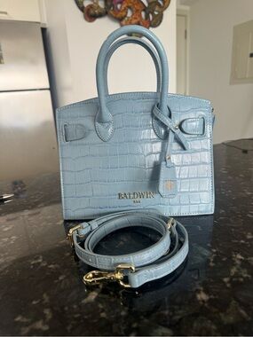 baldwin Powder Blue Croc-Embossed Handbag